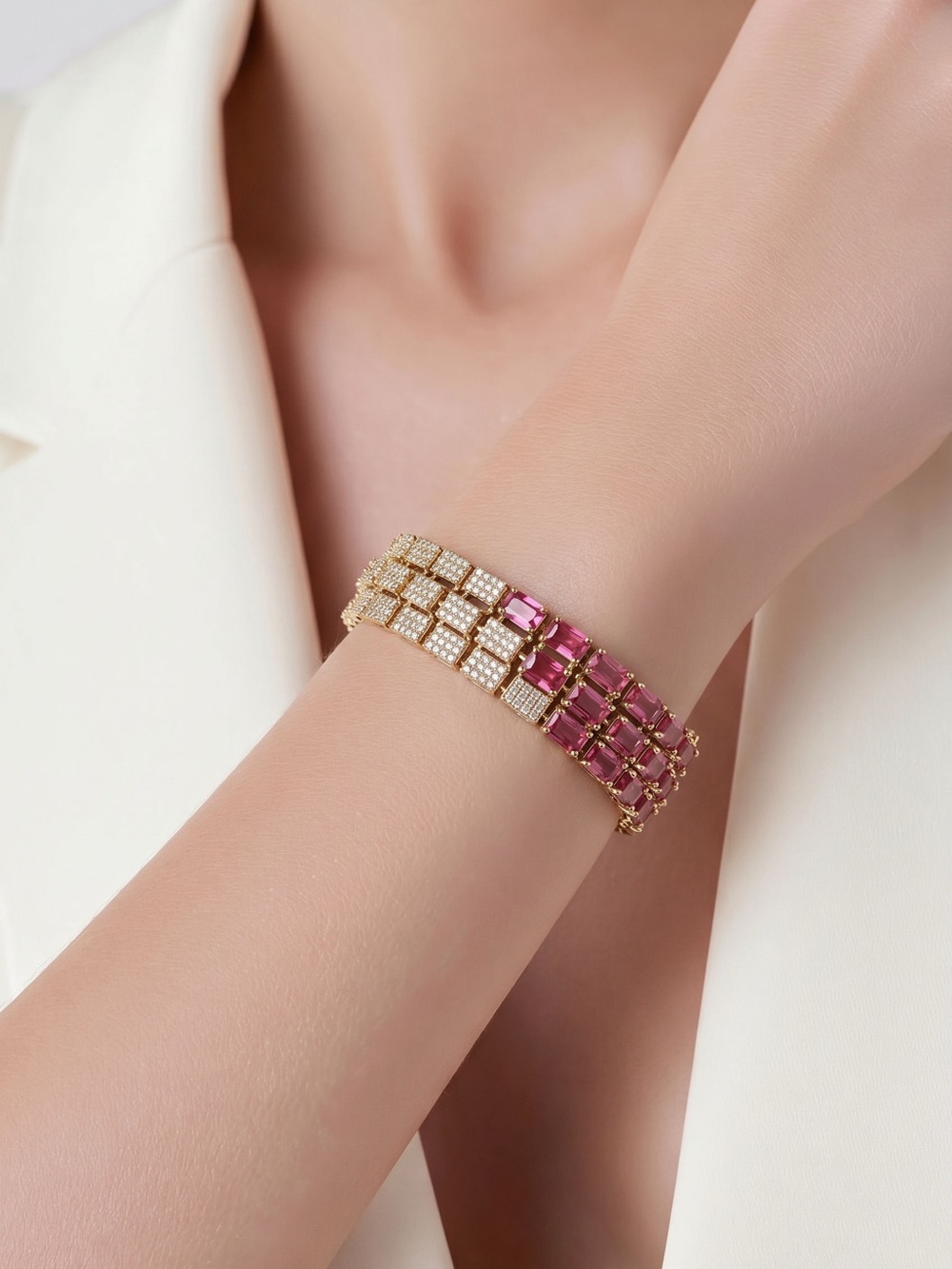 Gold Bracelet with Pink Gemstones - Women Jewelry